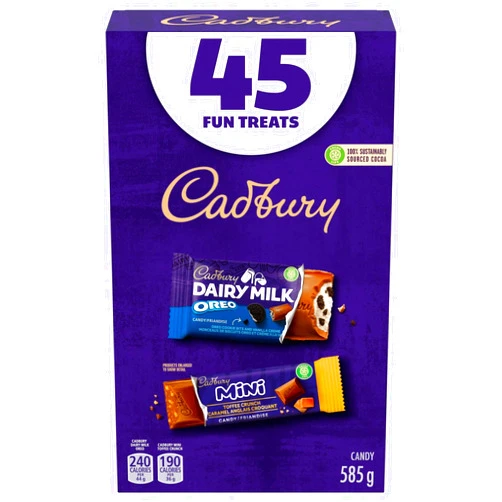 Mondelez Canada Inc Cadbury Chocolate 45 Fun Treats, Mini Toffee Crunch & Dairy Milk Chocolate Bars, 585g/20 oz. Box