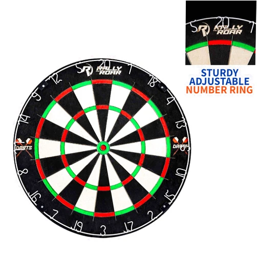 Rally and Roar Dartboard Game with Mounting Brackets, 18 Bristle Dart Board for Bars, Arcades, Billiard Rooms, Bedroom, and Game Room Black/Red/Green/Tan