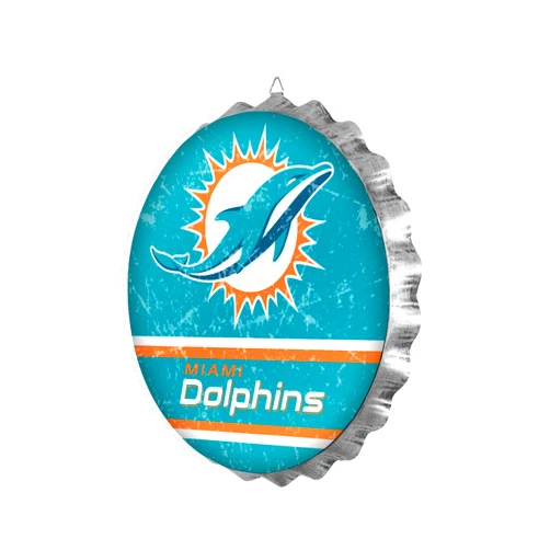 FOCO Miami Dolphins Metal Distressed Bottle Cap Wall Sign – Limited Edition FOCO Dolphins Sign – Represent the NFL and Show Your Team Spirit with Licensed Miami Fan Gear