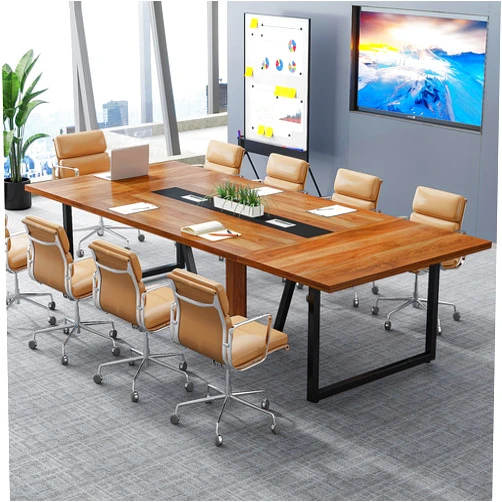 Tribesigns 8FT Conference Table, 94.49 L x 47.24 W x 29.53 H Inches Large Meeting Table/Podcast Table for 10 People, Business Style Wooden Training Table with Strong Metal Frame for Office Conference