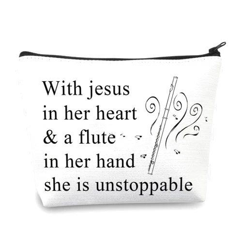 BDPWSS Flute Gift For Flute Player Gift With Jesus In Heart & A Flute In Her Hand She Is Unstoppable Makeup Bag (With Jesus Flute)