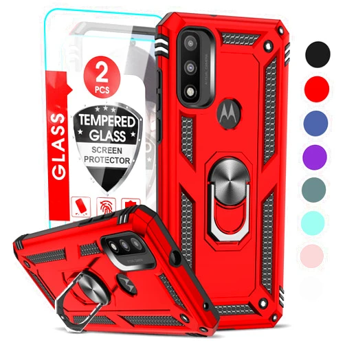 LeYi for Moto G Power 2022 Case, Moto G Play 2023 Case/Motorola G Pure Phone Case with 2 Pcs Screen Protector, [Military-Grade] Protective Phone Case with Magnetic Ring Kickstand for Moto G Play, Red