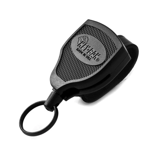 KEY-BAK SUPER48 Locking Retractable Keychain, Durable Polycarbonate Case, Leather Belt Loop, and Oversized Split Ring, Black