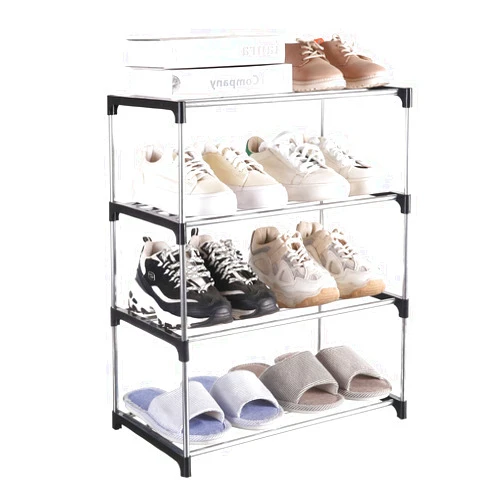 Fouews Small Shoe Rack, Narrow Stackable Shoe Shelf Organizer for Entryway, Doorway and Bedroom Closet (4-Tier, Black)