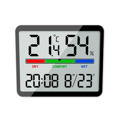 Luzsco Digital Hygrometer Indoor Thermometer, Clock with Temp & Humidity, Temp Gauge with Comfort Indicator, Wall/Magnetic/Desk Alarm Clock for Bedroom, Baby Room, Office, Kitchen, Garage (Black)