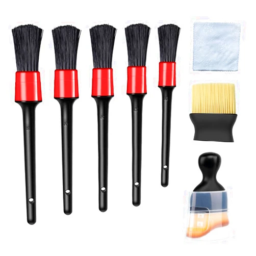 XIN HUA 7pcs Auto Car Detailing Brush Set Car Interior Cleaning Kit for Cleaning Panels, Dashboard, Air Conditioner Vents, Leather, Computer and 1pcs Microfiber Cleaning Cloth