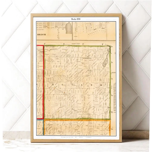MG Global Historical Poster of Old Butler 1858 Herricksville Quaker Lake Michigan Genealogy Branch County| 11x17 12x18 16x24 24x36 Unframed Print Wall Art for Gift | Vintage Antique Home Office Decor