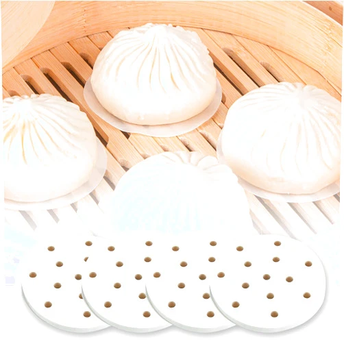 JINUPHION 400Pcs Small Bamboo Steamer Liners, Non-stick Mini Steam Paper for Steamed Buns Dumplings(4in)