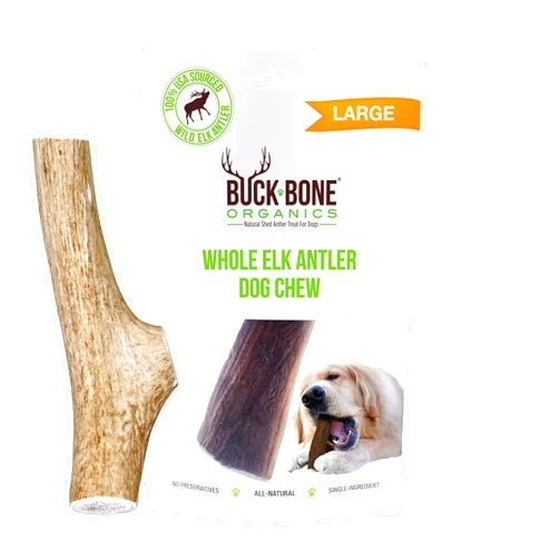 Buck Bone Organics Dog Chews, Elk Antlers for Dogs, Long Lasting Dog Bones for Aggressive Chewers, All Natural, No Preservatives, Wild Shed in The USA (Large)
