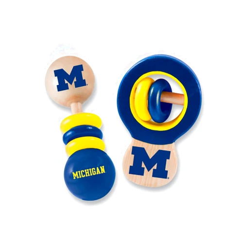 Baby Fanatic MasterPieces NCAA Natural Wood Baby Rattle, 2 Pack, Non-Toxic, BPA, Phthalates, & Formaldehyde Free
