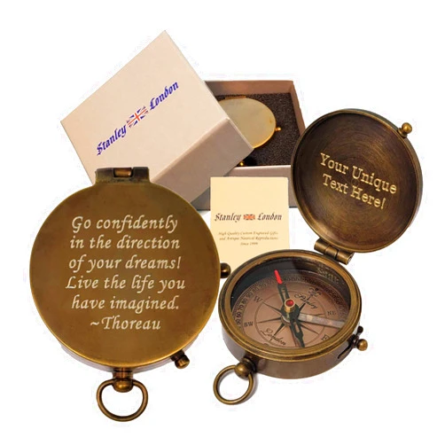 Stanley London Engraved Compass Personalized | Brass Pocket Compass Gifts for Men, Him, Son, Husband, Grandson, Boys | Engravable Antique Gift Compasses for Graduation, Baptism, Confirmation