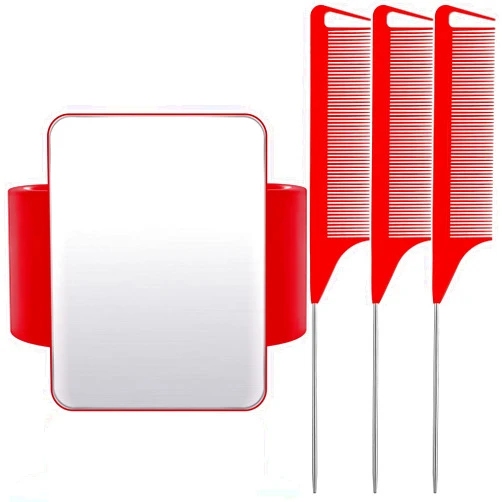 WILLBOND Magnetic Wrist Sewing Pincushion Wrist Magnetic Pin Holder Wristband Pin Cushion Holder with 3 Pcs Stainless Steel Pintail Comb Rat Tail Comb for Hair Clips Hand Sewing(Red)