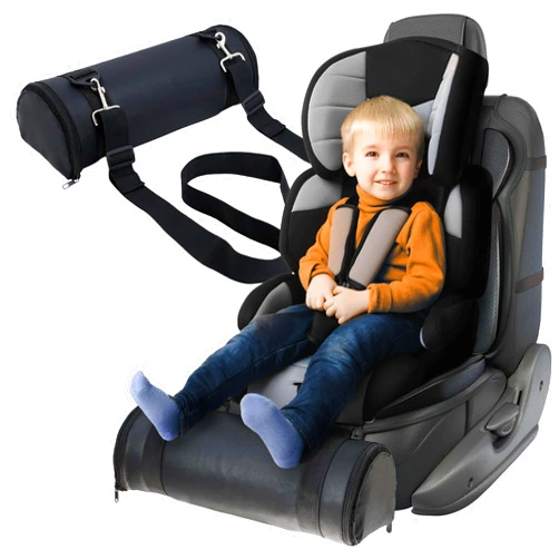 Kalnweis Car Seat Foot Rest,Car Seat Foot Rest for Kids-Booster Seat Foot Rest-Convenient Car Accessories for Kids - Supportive Car Seat Pillow for Toddlers - Long Adjustable Strap (Black Leather)