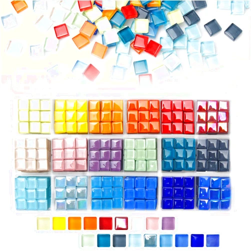 Fuceury 900 pcs 2.2LB Glass Mosaic Tiles, 18 Colors 10mm Mosaic Glass Pieces with Storage Box, Transparent Mosaic Tiles for Crafts Bulk, Mosaic Supplies for Home Decoration, Art Crafts