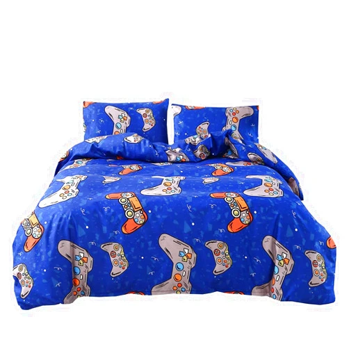 SDIII 3PCS Blue Gamer Duvet Cover Set Queen, 1 Duvet Cover and 2 Pillowcases, Excluding Insert, Gaming Duvet Cover with Zipper with Corner Ties, Soft Duvet Cover for Kids Boys and Girls, Queen