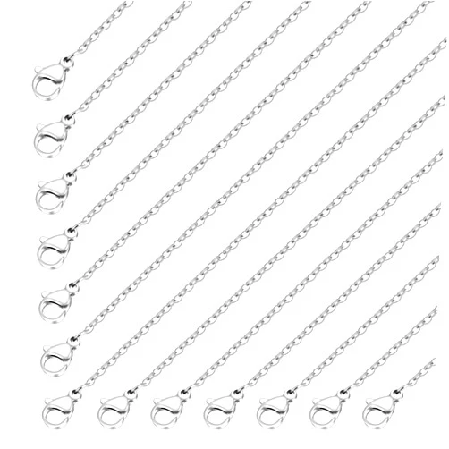 Mozeat Lens 20pcs Necklace Chain with Lobster Clasps for Jewelry Making, Stainless Steel Chain Bulk Silver Chain Necklace Pack 1.5mm Thin Chains Silver Cable Chains for Necklace Pendants Making Supplies