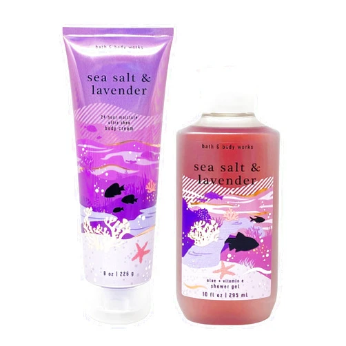 Bath & Body Works Sea Salt & Lavender 2 Piece Set - Body Cream and Shower Gel