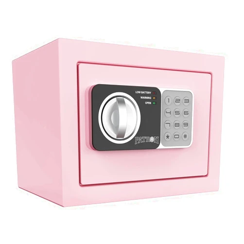 PATRON small safe box with key，mini safe for money，small coin safes for home with code，little jewelry lock box for kids，Wall or Cabinet Safe for personal items，0.236 Cubic Feet Pink