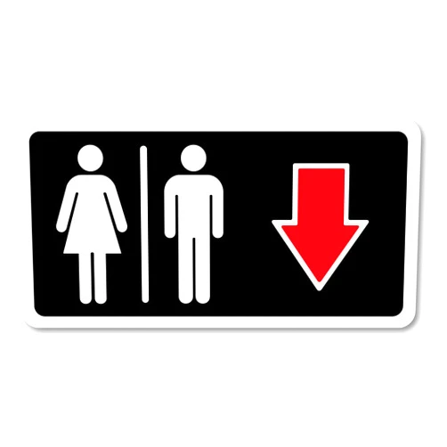 Grafken Grafkën: GR1374 Plastic Sign Medium 8 in x 4 in: RESTROOMS ICON-General. Arrow Down