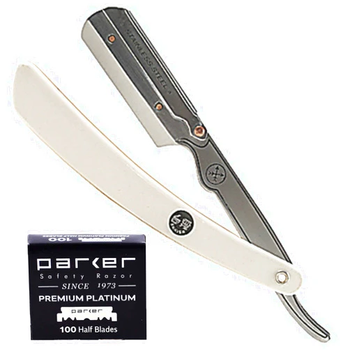 Parker Safety Razor Parker SRW Straight Edge Barber Razor for Men with 100 Parker Platinum Stainless Steel Single Edge Barber Razor Blades for a Barber Shop Shave