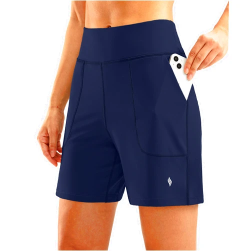SANTINY Women's 6'' Athletic Long Shorts with 4 Pockets High Waisted Bermuda Shorts for Women Walking Running Casual