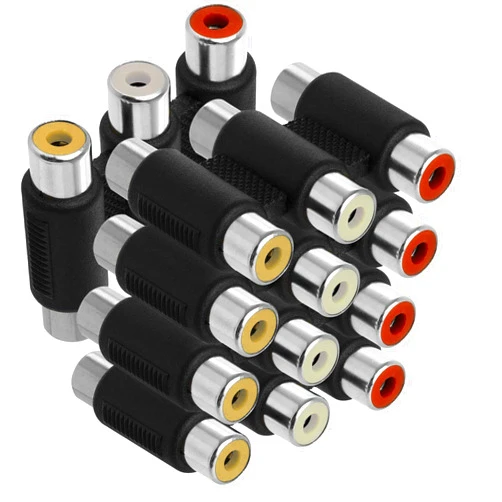 AYECEHI RCA Coupler 5 Pack Audio Video Female to Female Connector 3-RCA Jacks to 3-RCA Jacks Adapter Jointer - White/Red/Yellow
