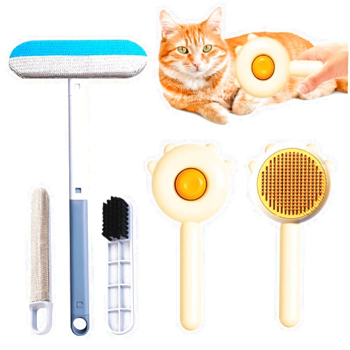 KONVOK Cat Brush Release Button, Self Cleaning Pet Hair Remover, Kitten/Dog/Cat Brush for Shedding, Grooming Brushes for Indoor Cats Matted Fur, Short/Long Haired Cleaner