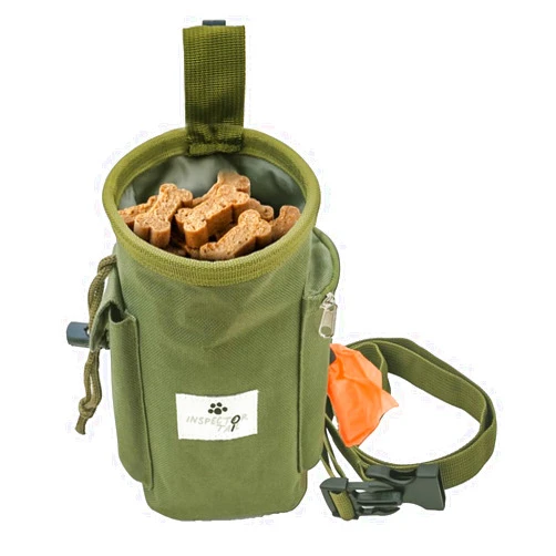 INSPECTOR TAIL Dog Treat Pouch w Cord Closure to Prevent Spills | 2 Cup Size | Hands Free - 4 Ways to Wear Tote | Pockets for Snacks Toys Poop Bags Keys Cards Pet Training Walking & Rewarding Holder