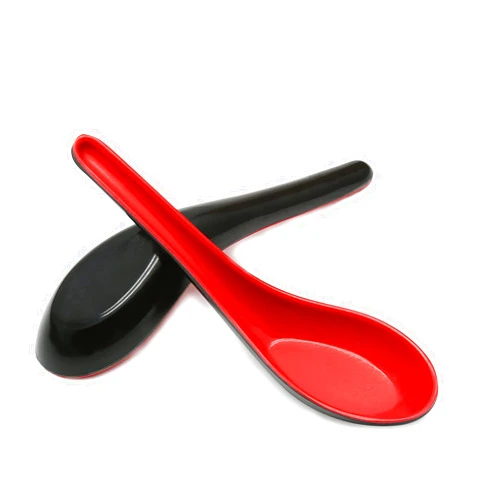 Cionyce 2PCS Asian Soup Spoons, Chinese Japanese Miso Ramen Wonton Dumpling Pho Rice Noodle Soba Soup Spoons, Red and Black Melamine Spoons