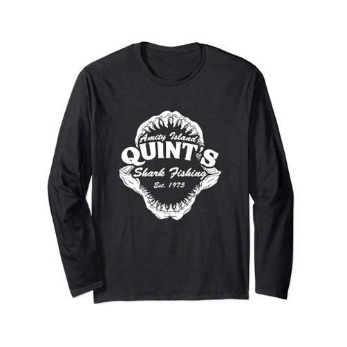 Nurdtyme 1975 Amity Island Quint's Shark Fishing Classic Retro Long Sleeve T-Shirt