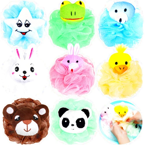 Boao 8 Pieces Kids Bath Loofahs Animal Bath Sponge Cartoon Shower Loofahs Cute Pouf Mesh Body Bath Loofah Colorful Body Scrubber Shower Balls for Boys Girls Adults