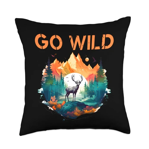 Forest Retreat & Nature Healing meet Shinrin Yoku Deer Go Wild Forest Traditional for Hunters Buck Doe Throw Pillow, 18x18, Multicolor