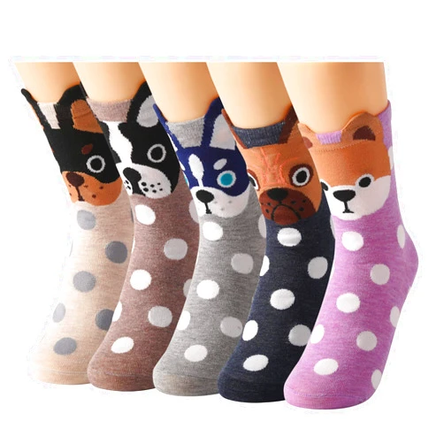 Tosewever 5 Pairs Womens Cute Animal Casual Socks, Girls Fun Cozy Cat Dogs Sock