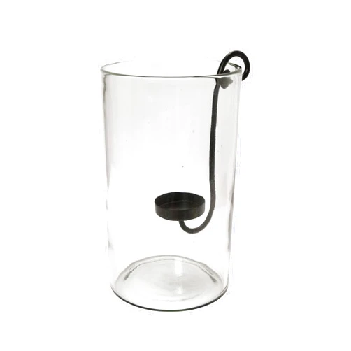 Creative Co-Op Glass Hurricane with Metal Candle Holder, Black, 12.5