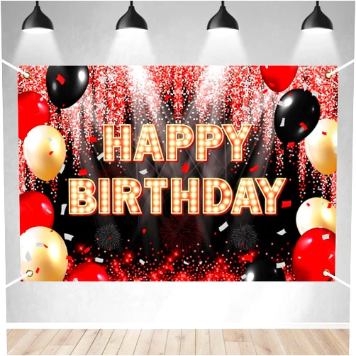BECKTEN Happy Birthday Backdrop Banner Black and Red Theme Background with Neon Shiny Fashion Birthday Party Photo Photography Prop Booth Background for Boys Girls Celebration 70.9x47.2in-BECKTEN (HB)