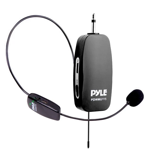 Pyle UHF All-Purpose Wireless Microphone System - Portable Professional Cordless Microphone Wireless Mic Kit w/ Headset Mic, Receiver Unit - Karaoke, Conference, DJ Party - Pyle PDWMU115