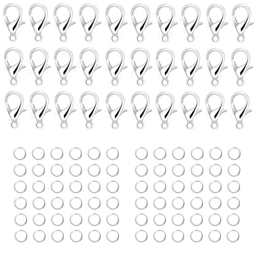 BOYIVI 500 Pieces Set Lobster Claw Clasps 100 Lobster Clasps 400 Open Jump Rings for Jewelry Making Bracelet Necklace DIY Jewelry Making Findings Crafts Fastener Hook (Silver)