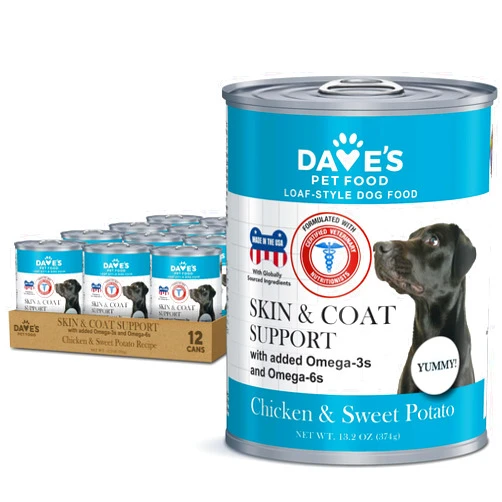 Dave's Pet Food Sensitive Skin Dog Food for Skin and Coat (Chicken & Sweet Potato), Wet Canned, Made in USA, 13.2oz Cans (12 Pack)