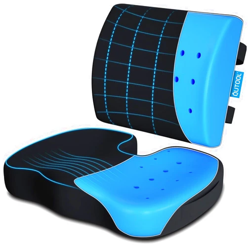 QUTOOL Memory Foam Seat Cushion & Lumbar Support Pillow for Office Chair Car Wheelchair Orthopedic Chair Pad and Back Cushion with Adjustable Straps for Lower Back, Tailbone, Sciatica, Hip Pain Relief