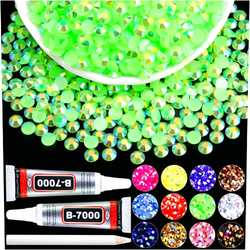Towenm 5000PCS 4mm Light Green AB Flatback Rhinestones, Resin Jelly Rhinestones for Crafts Clothes Shoes Tumblers Nail Art, Wholesale Flatback Bedazzling Rhinestone Gems with B7000 Clear Glue