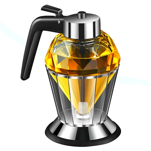 HSEAREA Drip-Free Glass Honey Dispenser, Squeeze Glass Bottle, Honey Jar Container Bee Drip Dispenser Kettle Storage Pot Stand Holder Juice Syrup Cup Kitchen Accessories（Silver）