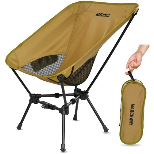 MARCHWAY Lightweight Folding Camping Chair with Spring Lock, Stable Compact Portable for Outdoor Camp, Travel, Beach, Picnic, Festival, Hiking, Backpacking (Khaki)