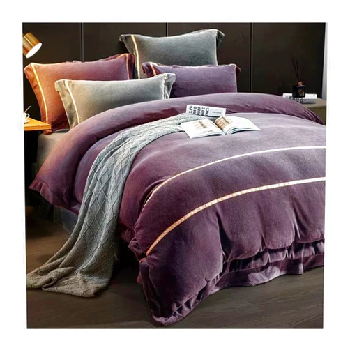 TOMYEUS Luxury Bed Sheet Set Winter Brocade Velvet Duvet Cover Set 4-Piece Thickened Coral Milk Velvet Bed Sheet Quilt Cover Flannel Double-Sided Velvet Bedding Set Bed Linings