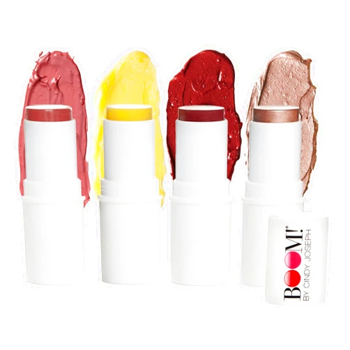 BOOM! by Cindy Joseph Boomstick 4 Pack Boom Makeup Sticks - Blush Sticks in Rose Nude & Berry, Highlighter Stick & Moisturizer Stick - Multi-Use Vegan Makeup Sticks