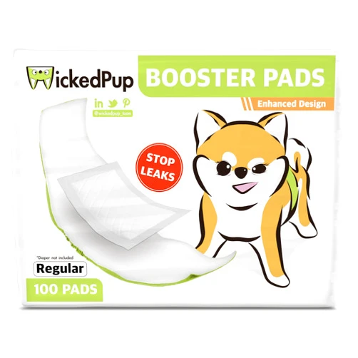 WICKEDPUP Dog Diaper Liners Booster Pads for Male and Female Dogs, 100ct | Disposable Diaper Inserts fit Most Reusable Pet Belly Bands, Wraps, and Washable Period Panties