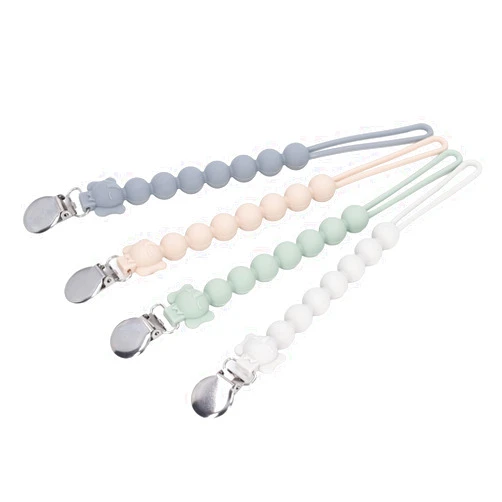Tbest Maternal and Baby Products 4Pcs Baby Pacifier Chain Prevent Off Firmly Clamp Soft Silicone Pacifier Clip White Grey Green,Baby Toys
