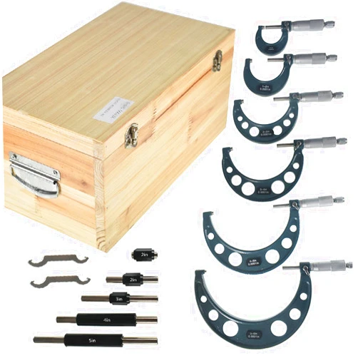 Raseparter 6-Pack Outside Micrometer Set 0-6In Precision Machinist Tools W/Carbide Tips and Ratchet Stop