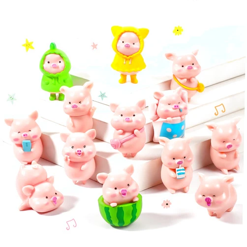 Civaner 13 Pieces Miniature Figurines Pig Cake Toppers Mini Resin Pig Figurines Toys Cute Pink Piggy Garden Miniature Crafts for Birthday Party Decoration, Baby Shower Piggie Theme Party Supplies