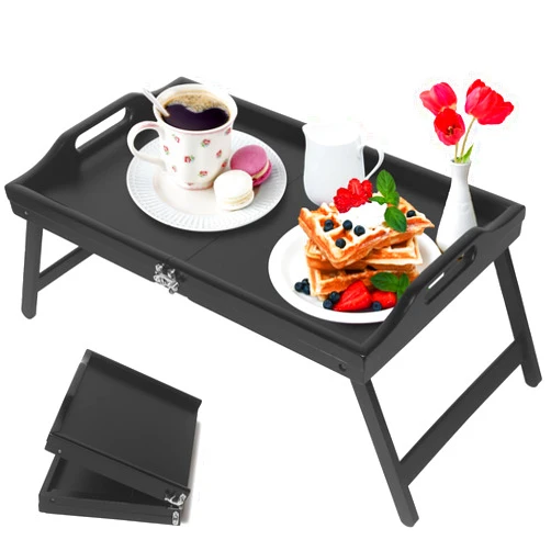 Artmalle Breakfast Tray Table with Folding Legs Serving Tray (Foldable Black)
