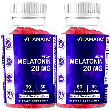 Vitamatic Melatonin 20mg Gummies for Adults, 30 Servings - 60 Vegetarian Gummies - Non-Habit Forming Supplement (60 Gummies (Pack of 2))